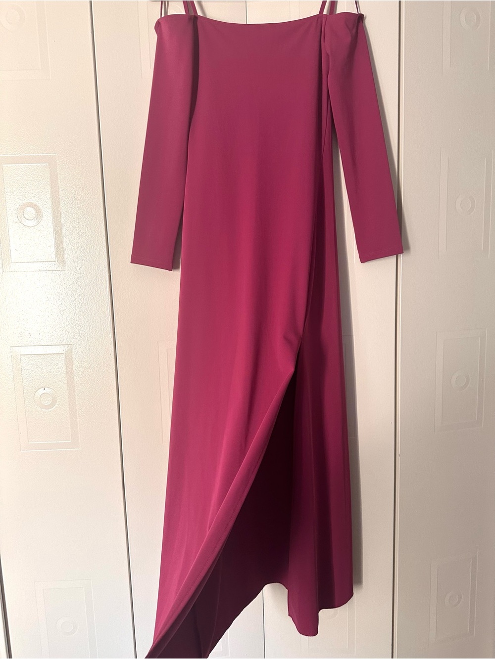 Zara Magenta Off-Shoulder Long Sleeve Maxi Dress with Slit